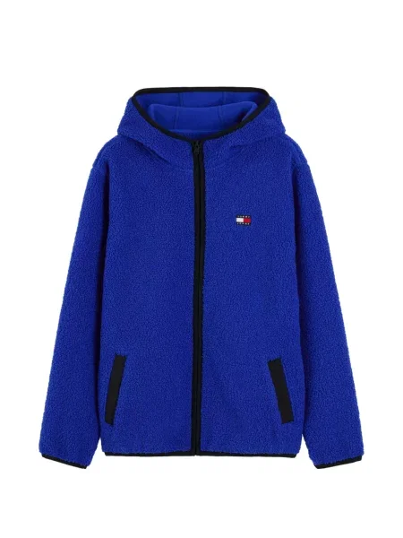 Geacă Tommy Hilfiger din fleece cu autograf albastru