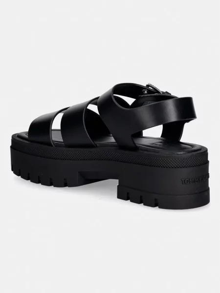 Tommy Jeans sandały skórzane TJW STRAPS LEATHER MAX SANDAL czarne