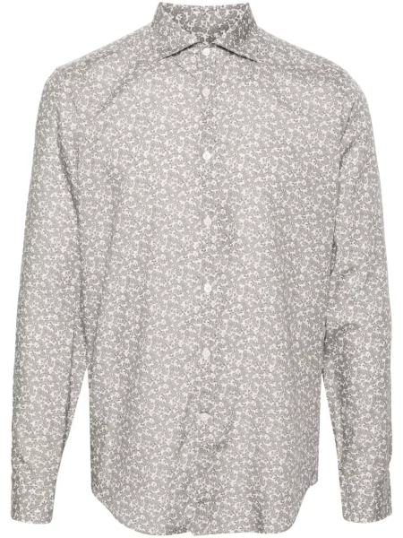 Cămașă Canali cu model floral cu imagine din poplin alb