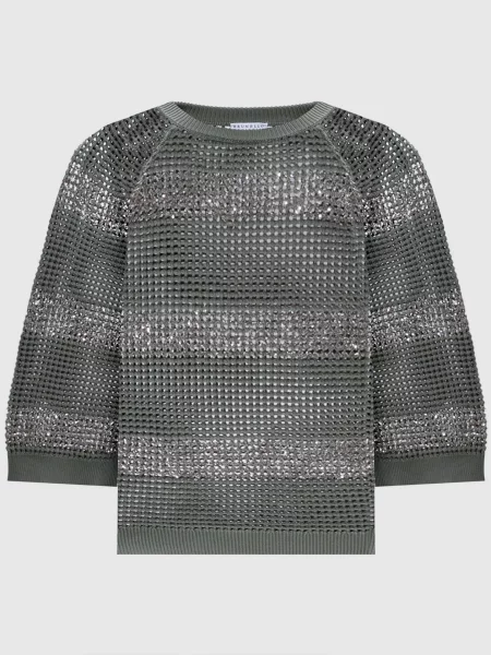 Ажурний джемпер з паєтками Brunello Cucinelli зелений