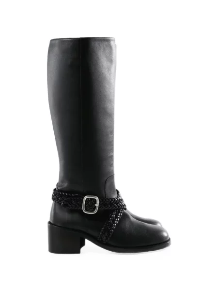 Botine Hereu din piele țesuți cu bretele negru