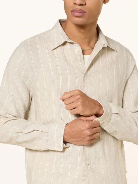 Koszule Mężczyzna S Len Enzo Classic Collar Linen Shirt beżowy