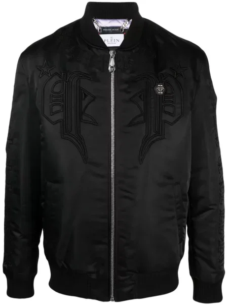 Geacă bomber Philipp Plein cu broderie din satin negru