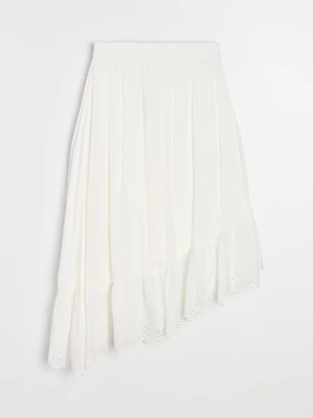 Асиметрична спідниця міді з з воланом білий
