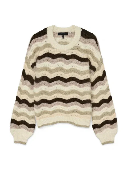 VERO MODA Pulover VMDOJA bej / kitt / maro închis alb