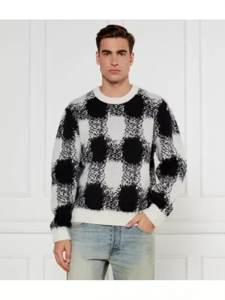 HUGO Pulover Shequer | Oversize fit cu adaos de lână alb