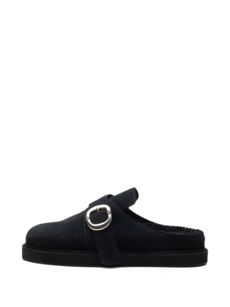 Saboți Chrome Hearts din piele de căprioară cu cataramă cu motiv cu inimi negru