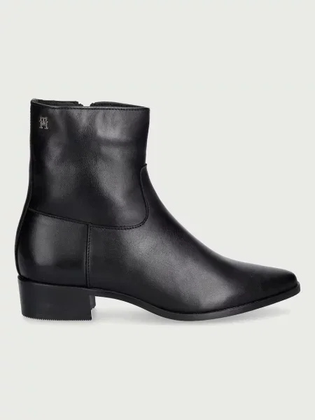Tommy Hilfiger členkové čižmy dámske kožené LEATHER ANKLE BOOT W ZIP čierna