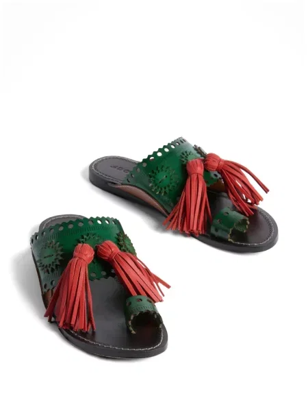 Papuci La Doublej din piele verde