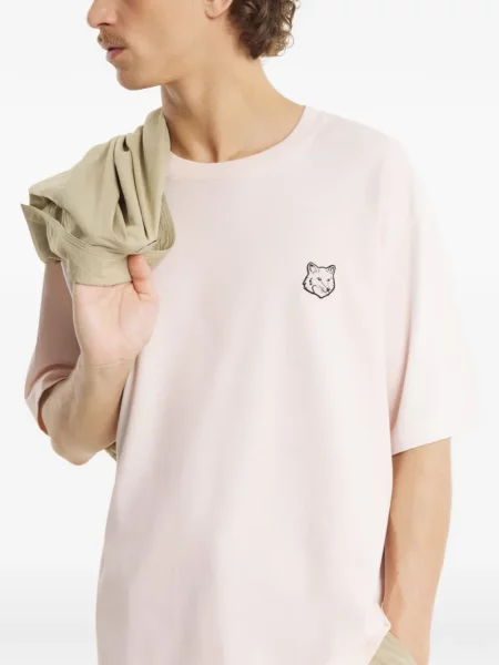 Tricou Maison Kitsune cu decolteu rotund roz