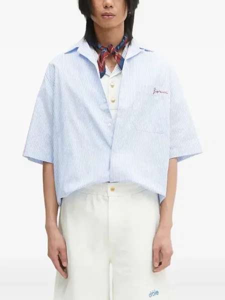 Cămașă Fiorucci cu broderie cu dungi albastru