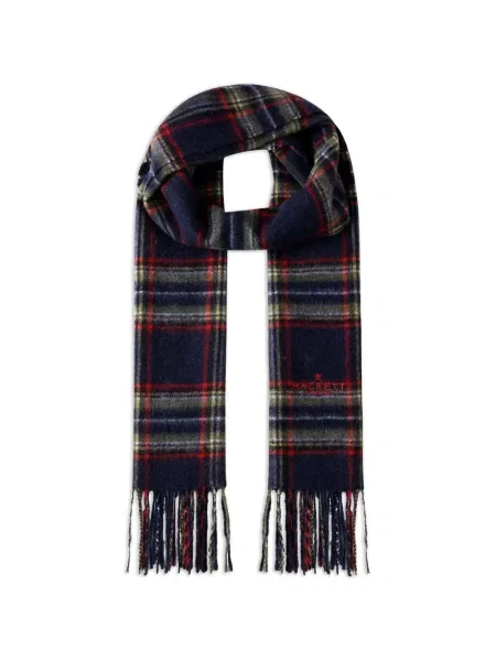 Fular Hackett London cu broderie în carouri verde