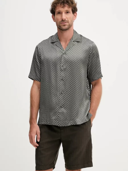 Frescobol Carioca cămașă de mătase cu guler clasic relaxed verde