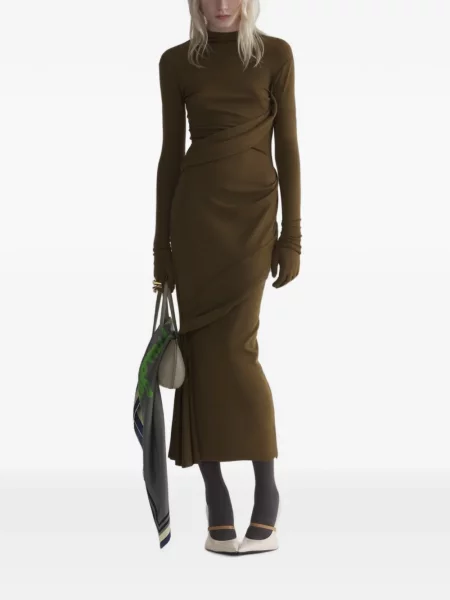 Rochie midi Mugler drapată maro