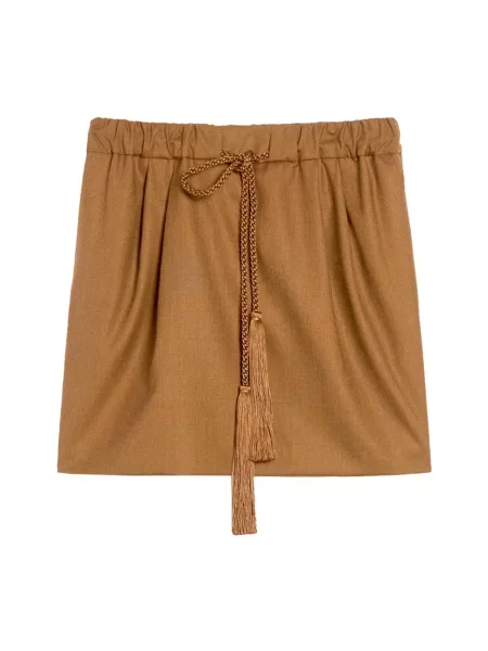 Mała spódnica mini Max Mara wełniana w kształcie litery A brązowa