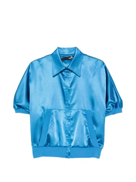 Cămașă Love Moschino din satin cu autograf albastru