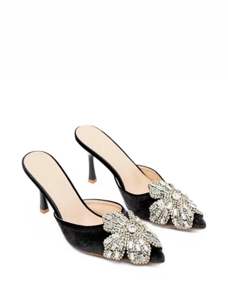 Papuci tip mules Twenty Fourhaitch de catifea negru
