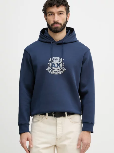Armani Exchange Pulover s kapuco modra