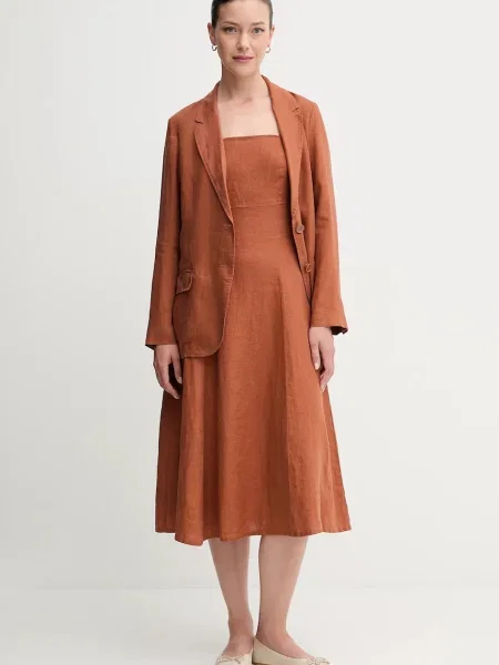 Льняний жакет United Colors of Benetton однобортний однотонна зелений