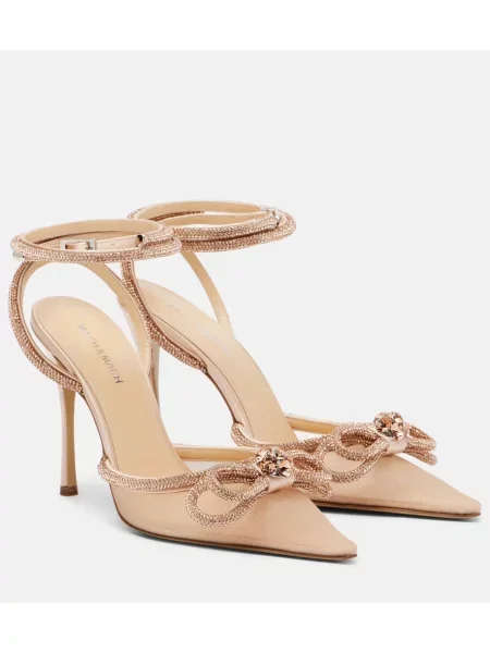 Pantofi cu toc Mach & Mach cu funde plasă slingback bej