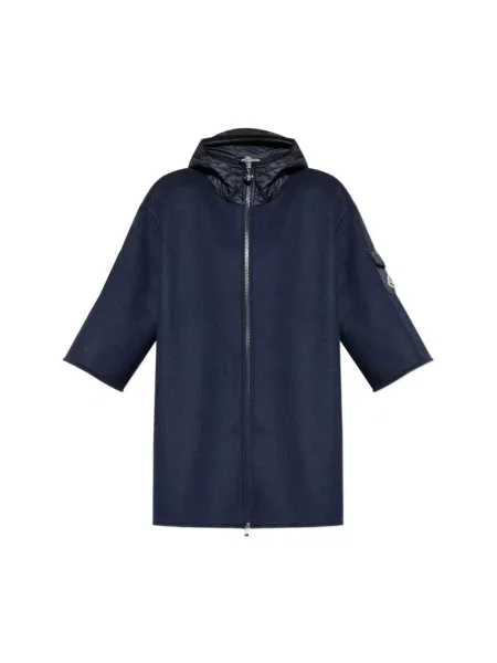 Kurtka Moncler wełniana z kapturem niebieska