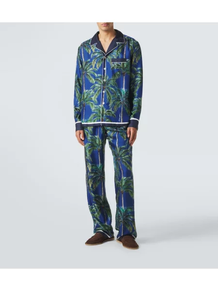 Svilena srajca Dolce&gabbana s potiskom modra