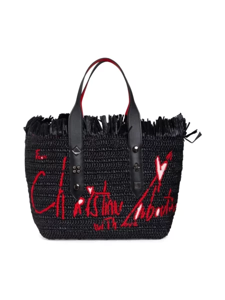 Haftowana torebka skórzana Christian Louboutin skórzana czarna