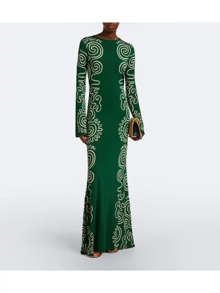 Rochie maxi Cala De La Cruz din satin cu imagine verde