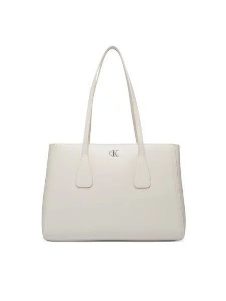 Calvin Klein Rankinė Ck Medium Work Tote Šviesiai smėlinė balta