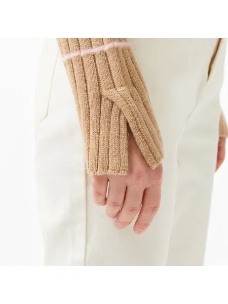 Lacoste Regular Fit Sweter Z Pół-Zamkiem I Blokami Kolorów beżowy