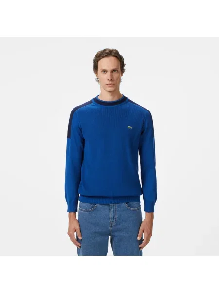 Lacoste Sweter Z Okrągłym Dekoltem Z Blokadą Koloru Classic Fit niebieski