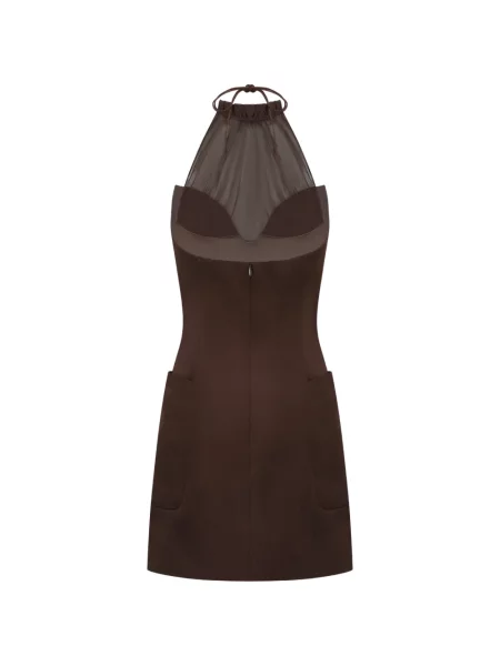Rochie mini Oude Waag plasă cu gât halter maro