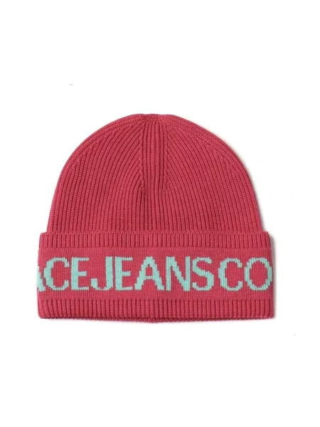 Dzianinowa czapka Versace Jeans Couture z logo różowa