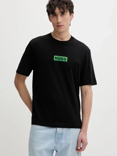 HUGO Blue majica za muškarce od pamuka Nufotee crna