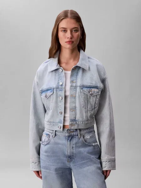 Calvin Klein Jeans Geacă de blug | Cropped Fit albastru