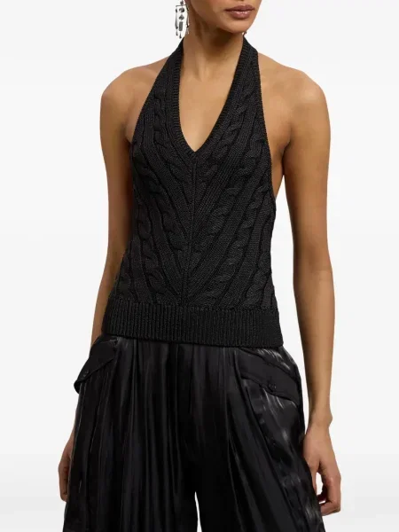 Плетен топ Ralph Lauren Collection отворен гръб черно