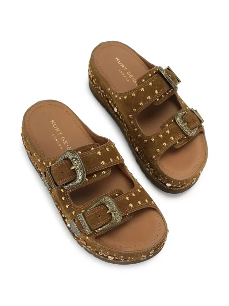 Kurt Geiger London natikači s platformo semiš Western Buckle Flatform rjava