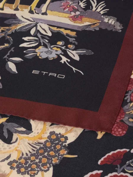 Fular Etro de mătase cu model floral albastru