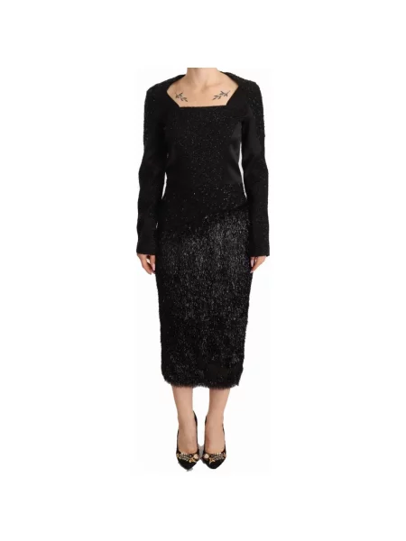 Sukienka midi Masha Ma z długim rękawem z ćwiekami czarna