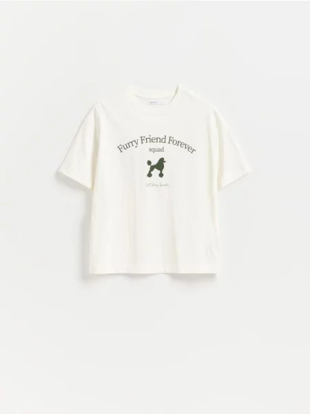 Reserved Tricou cu imprimeu crem