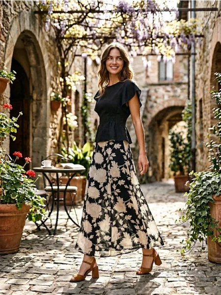 Спідниця міді з квітковим принтом різнобарвний