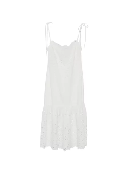 Rochie din denim Moschino Jeans cu broderie cu legături cu bretele alb