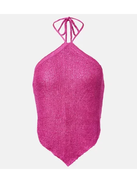 Top Bananhot tricotate cu gât halter roz