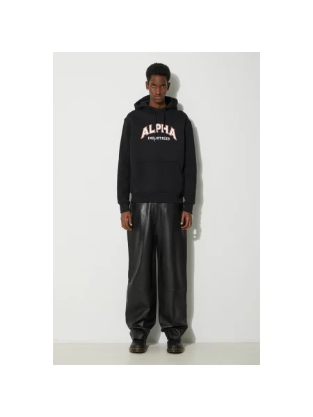 Bluza z kapturem Alpha Industries z kapturem z nadrukiem czarna