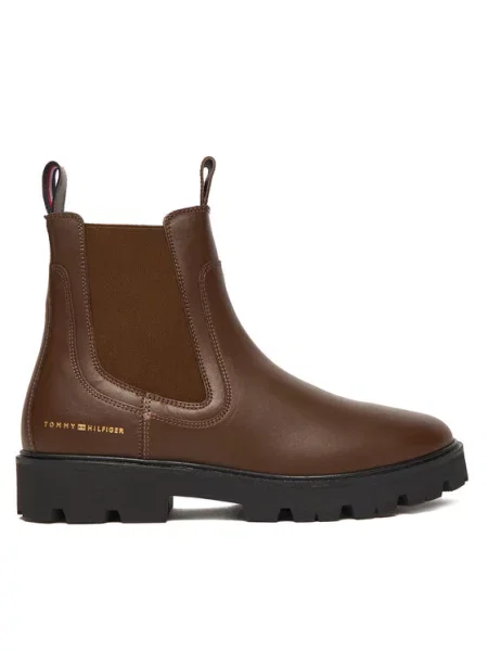 Tommy Hilfiger Gležnjarji Chelsea Lthr Low Chelsea rjava