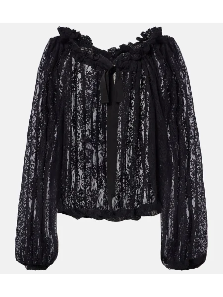 Bluza Patou s cvjetnim printom s čipkom crna