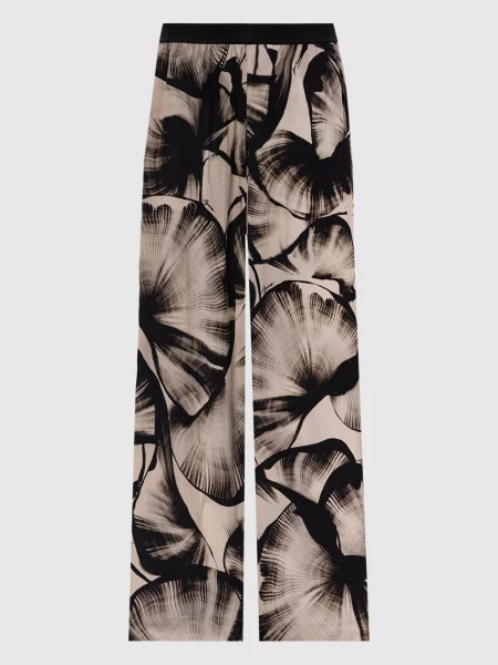 Штани із шовком в контрастний принт Agnona бежеві