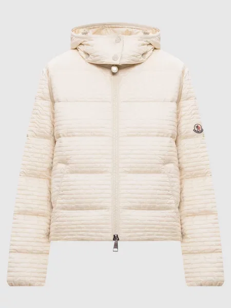 Стьобана пухова куртка з нашивкою логотипа Moncler бежева