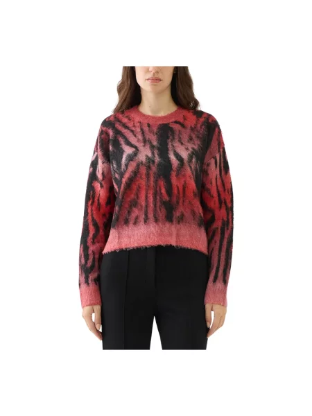 Sweter Just Cavalli wełniany w paski z paskiem różowy