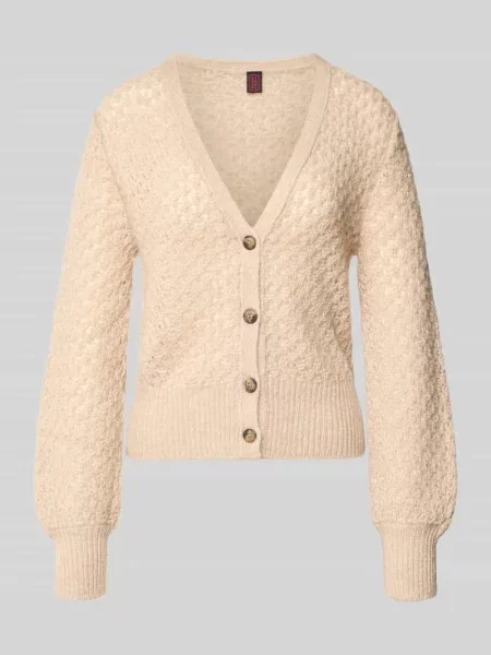 Kurtka z dzianiny z dekoltem w serek model ‘ALPACA’ Stefanel beżowa